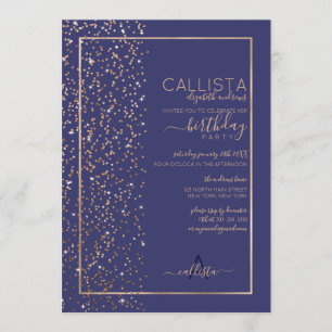 Navy Gold Sparkly Glitter Confetti Side Birthday Kaart