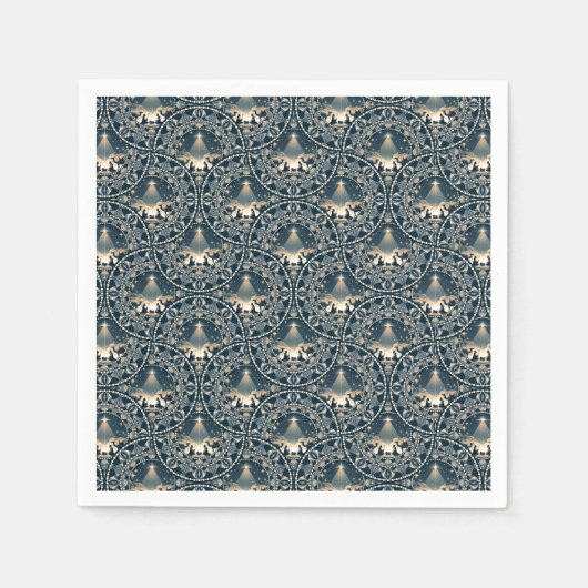 Navy & Gold Star of Wonder Mandala Art Deco Fans Servet (Voorkant)