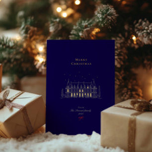 Navy & Gold Stijlvol Vrolijk Kerstfeest Chic Folie Feestdagenkaart