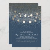Navy Gold String Lights  Engagement Party Kaart (Voorkant / Achterkant)