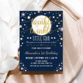 Navy Gold Twinkle Little Star Moon 1e verjaardag Kaart