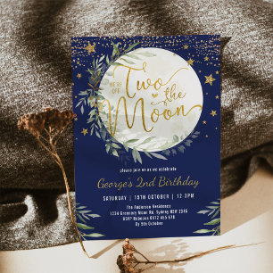 Navy Gold Two the Moon Boy 2e verjaardag Kaart
