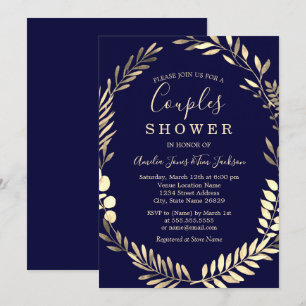 Navy Gold Waterverf Krans Koppels Douche Kaart
