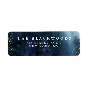 Navy Gold Waterverf Ombre Modern Return Address Etiket
