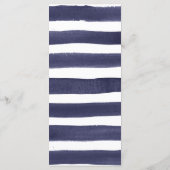 Navy Gold Waterverf Stripes Trouwdiner Menu (Achterkant)