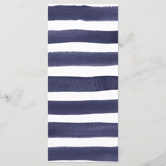 Navy Gold Waterverf Stripes Trouwdiner Menu (Achterkant)