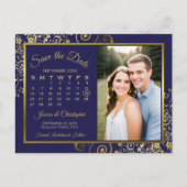 Navy & Gold Wedding Save the Date Kalender Foto Aankondigingskaart (Voorkant)