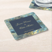 Navy & Gold Wedding Vierkante Kartonnen Onderzetter (Schuin)