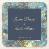 Navy & Gold Wedding Vierkante Kartonnen Onderzetter (Voorkant)