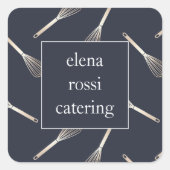 Navy & Gold Whisk Pattern | Chef Caterer Baker Vierkante Sticker (Voorkant)
