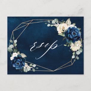Navy Gold White Champagne Ivory Geometric RSVP Pos Briefkaart