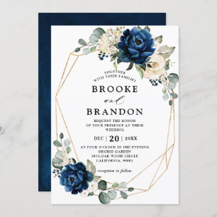 Navy Gold White Champagne Ivory Geometric Wedding Kaart