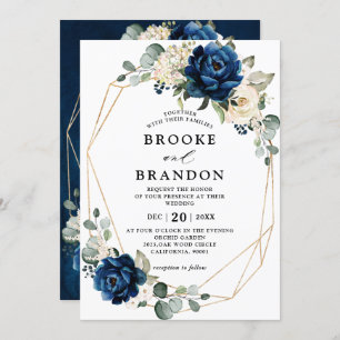 Navy Gold White Champagne Ivory Geometric Wedding Kaart
