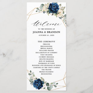 Navy Gold White Champagne Ivory Geometric Wedding Programma