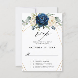 Navy Gold White Champagne Ivory Geometric Wedding RSVP Kaartje
