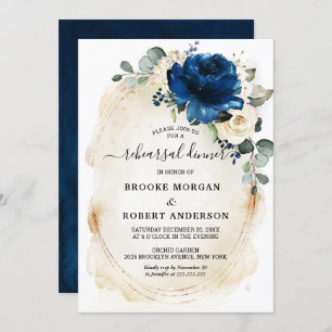 Navy Gold White Champagne Ivory Rehearsal Dinner Kaart