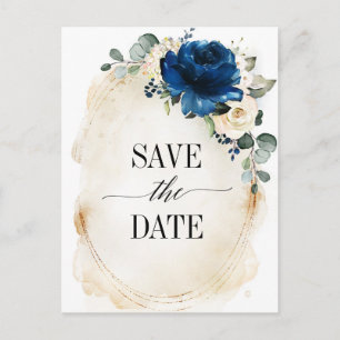 Navy Gold White Champagne Ivory Roos Save the Date Briefkaart