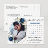 Navy Gold White Ivory Geometric Save the date Briefkaart (Voorkant / Achterkant)