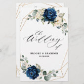 Navy Gold White Ivory Geometric Wedding Programme (Voorkant / Achterkant)