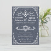 Navy Gothic Victoriaans Damask Save the Dates Date (Staand voorkant)