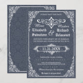 Navy Gothic Victoriaans Damask Save the Dates Date (Voorkant / Achterkant)