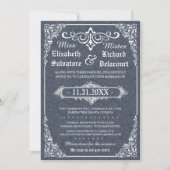 Navy Gothic Victoriaans Damask Wedding Invites Kaart (Voorkant)