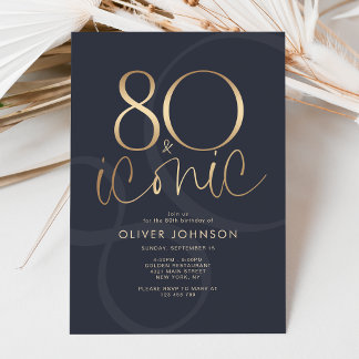 Navy Goud 80 en Iconale Verjaardagsuitnodiging  Kaart