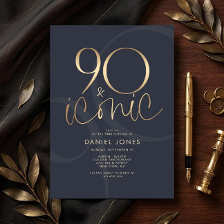 Navy Goud 90 en Iconale Verjaardagsuitnodiging  Kaart