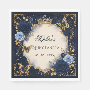 Navy Goud Bloem Vlinder Quinceañera Servet