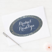 Navy Goud Bloemen Bruiloft Ovale Sticker (Envelop)