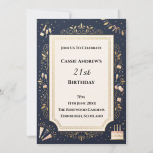 Navy Goud Botanische Mijlpaal Verjaardag Kaart