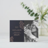 Navy goud elegante bruiloft. Blauw De datum opslaa Briefkaart (Staand voorkant)