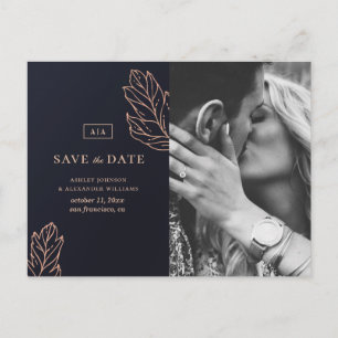 Navy goud elegante trouwdag. Blauwe Save the Date Briefkaart