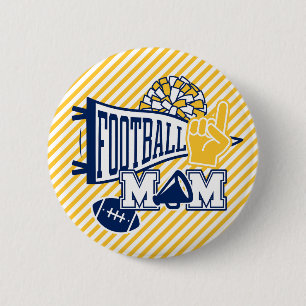 Navy & Goud en Witte Voetbalmoeder  Ronde Button 5,7 Cm