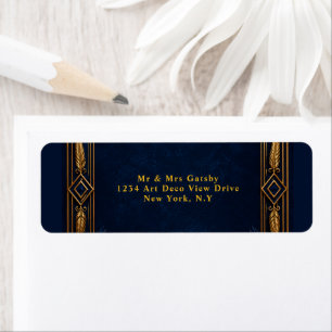 Navy goud Gatsby pauw thema trouw bewerkbaar Etiket