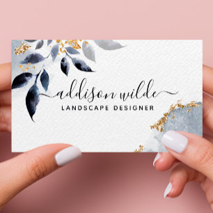 Navy Goud Glitter Botanische Bladeren Moderne Loof Visitekaartje