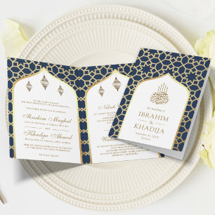Navy Goud Islamitisch Patroon QR Code Moslim Bruil