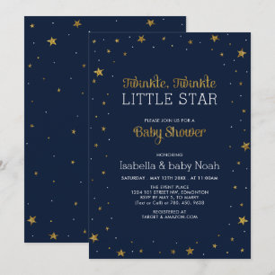Navy & Goud Twinkle Little Star Baby Shower Kaart