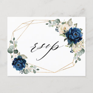 Navy Goud Wit Champagne Ivoor Geometrische RSVP Briefkaart