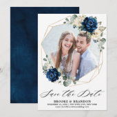 Navy Goud Wit Champagne Ivoor Roos Save The Date (Voorkant / Achterkant)