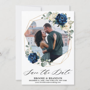 Navy Goud Wit Champagne Ivoor Roos Save The Date