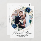 Navy Goud Wit Ivoor Geometrische Bruiloft Dank u Briefkaart (Voorkant / Achterkant)