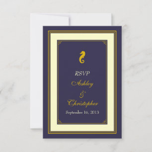 Navy Goud Zeepaardje Scheepvaart Trouwreactiekaart RSVP Kaartje