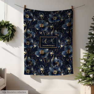 Navy Gouden Bloemendeken Moderne Aangepaste Naam S Fleece Deken