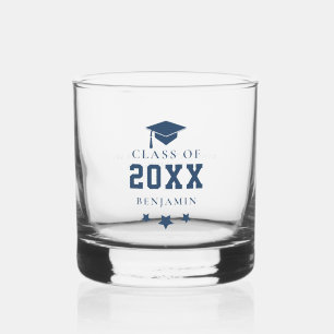 Navy Graduation Cap Stars Gepersonaliseerd Afstude Whisky Glas