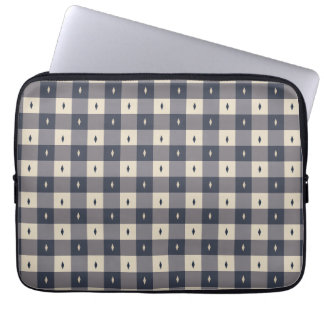 Navy Gray Checkerboard Diamond Pattern Laptop Sleeve