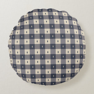 Navy Gray Checkerboard Diamond Pattern Rond Kussen