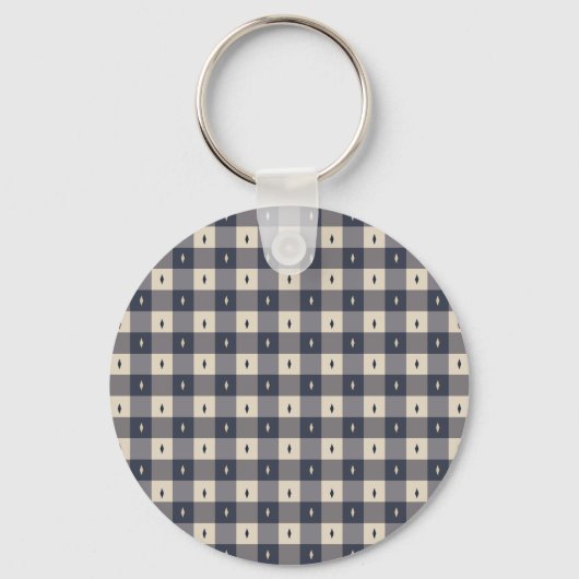 Navy Gray Checkerboard Diamond Pattern Sleutelhanger (Voorkant)