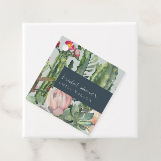 NAVY GRAY FLORAL DESERT CACTI FAUNA VRIJGEZELLENFE BEDANKJES LABELS (In situ)