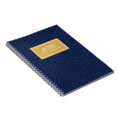 Navy Greek Key Pattern Gold Name Sjabloon Notitieboek (Rechterzijde)